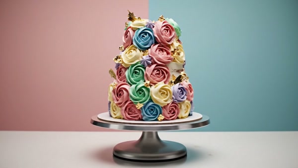 Rainbow rosette cake with gold accents