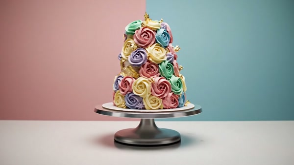 Pastel rosette swirl cake on pink and teal